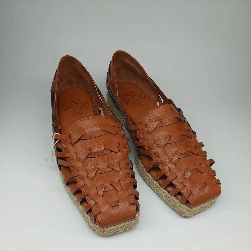 Sam & Libby Asha woven Espadrille Sandal leather flats slip-on Bohemian 9 New